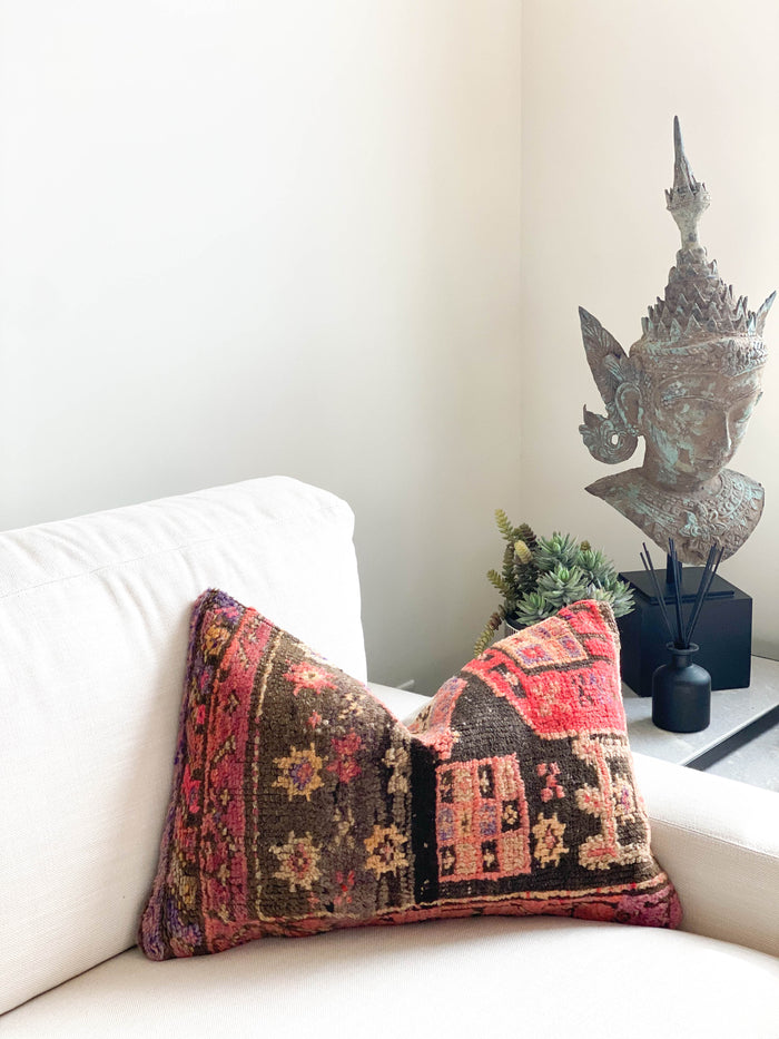 Handmade traditional Turkish oushak pillow cover made with vintage rugs 16x24 scandanavian eclectic boho decor