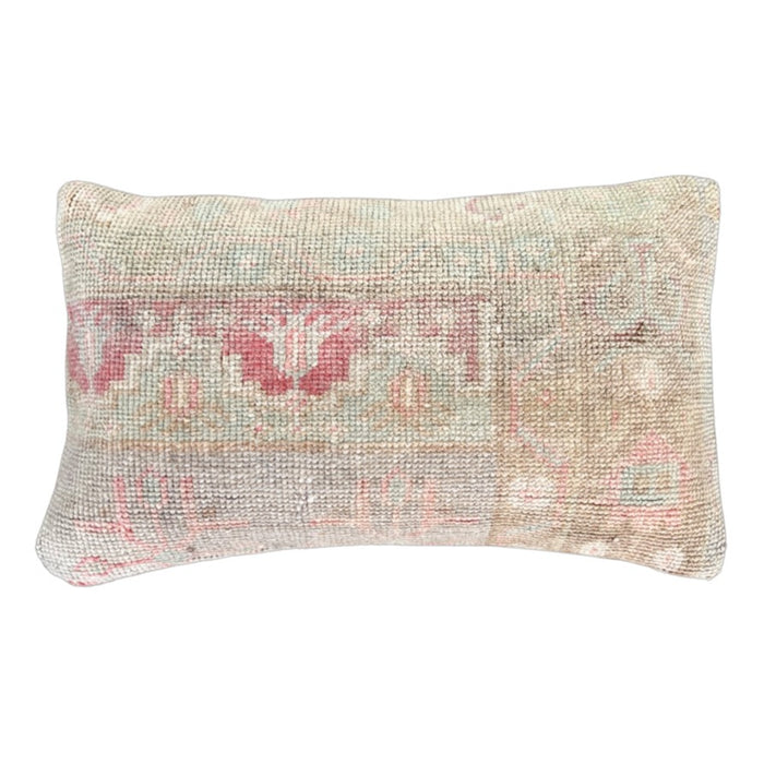 Handmade traditional Turkish oushak pillow cover made with vintage rugs 12x20 pastel