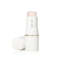 Glow Time Highlighter Stick | Jane Iredale in white packaging with a soft, shimmery light pink highlighter stick extended from the tube for skincare and makeup use.