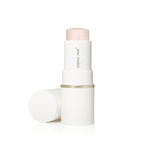 Glow Time Highlighter Stick | Jane Iredale in white packaging with a soft, shimmery light pink highlighter stick extended from the tube for skincare and makeup use.