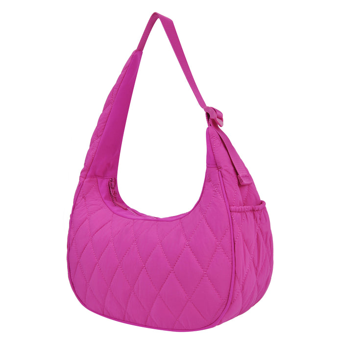 Hot Pink Quilted Puffer Shoulder Bag