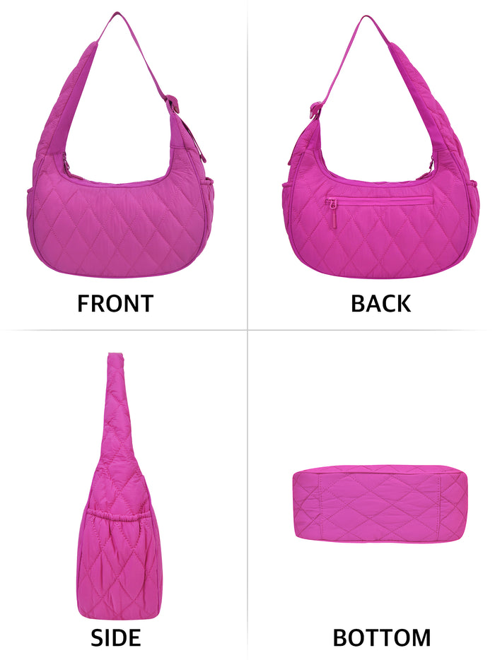 Hot Pink Quilted Puffer Shoulder Bag
