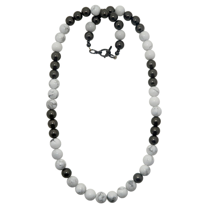 Howlite and metallic black gunmetal beaded Necklace