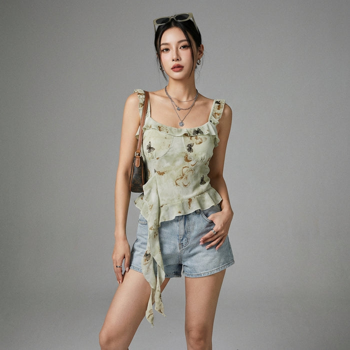 Top camisole à volants irréguliers motif floral - K-fashion - Taille One Size