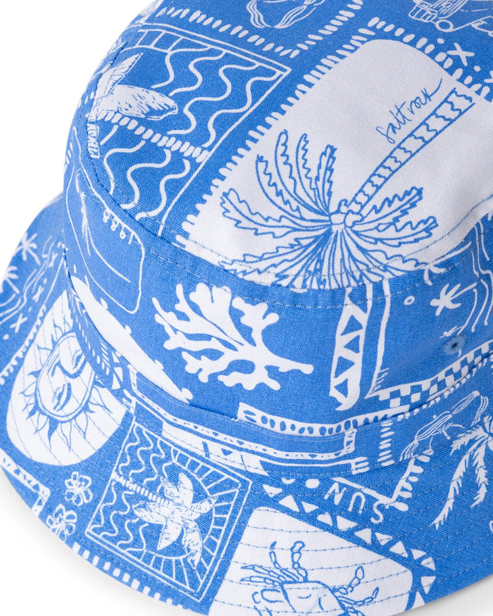 Island Tiles Canvas Bucket Hat in Bright Blue