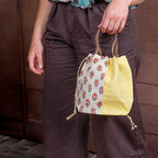 Japanese Kinchaku Bag Handwoven Linen Sarasa
