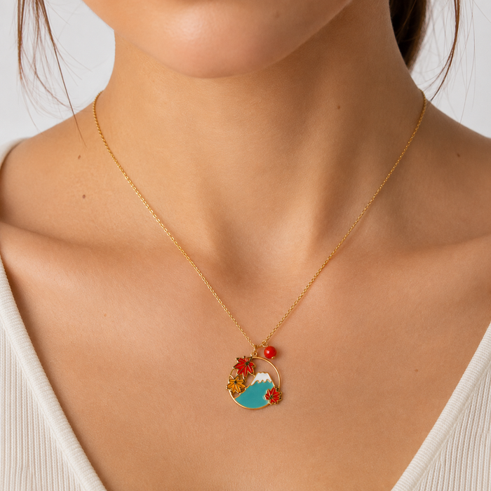 Japanese Pendant Necklace – Mount Fuji & Momiji