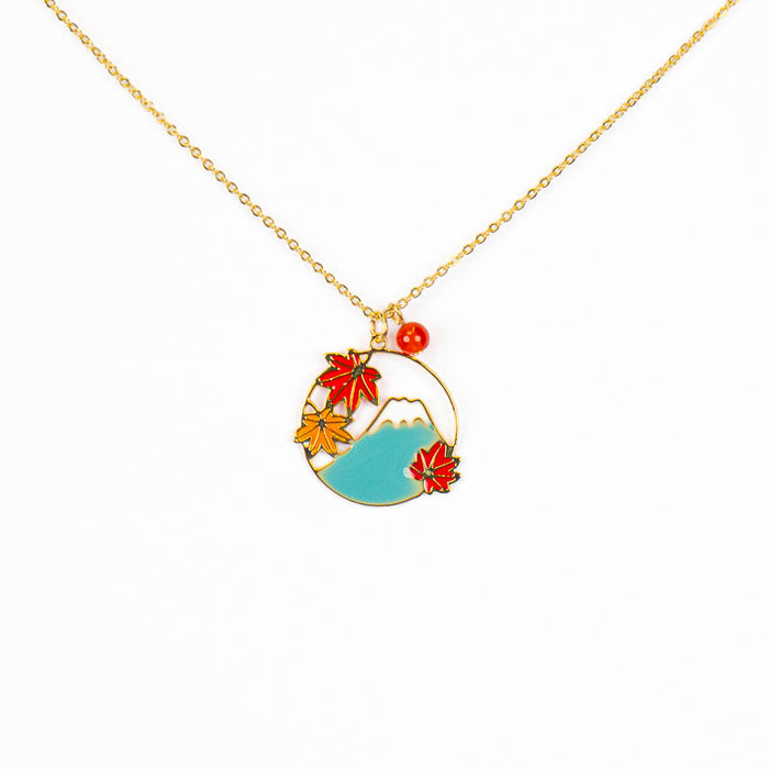 Japanese Pendant Necklace – Mount Fuji & Momiji