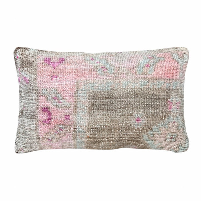 Handmade traditional Turkish oushak pillow cover made with vintage rugs 12x20 pastel