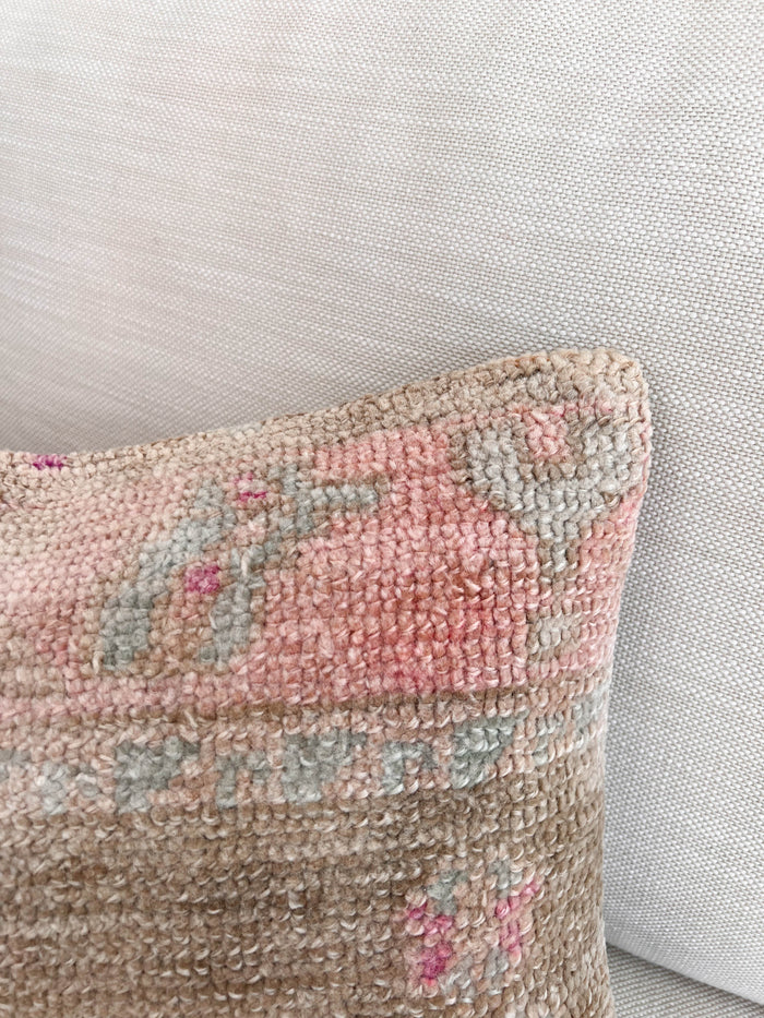 Handmade traditional Turkish oushak pillow cover made with vintage rugs 12x20 pastel