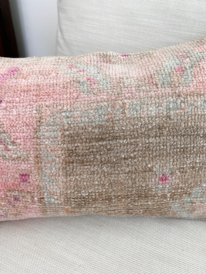 Handmade traditional Turkish oushak pillow cover made with vintage rugs 12x20 pastel