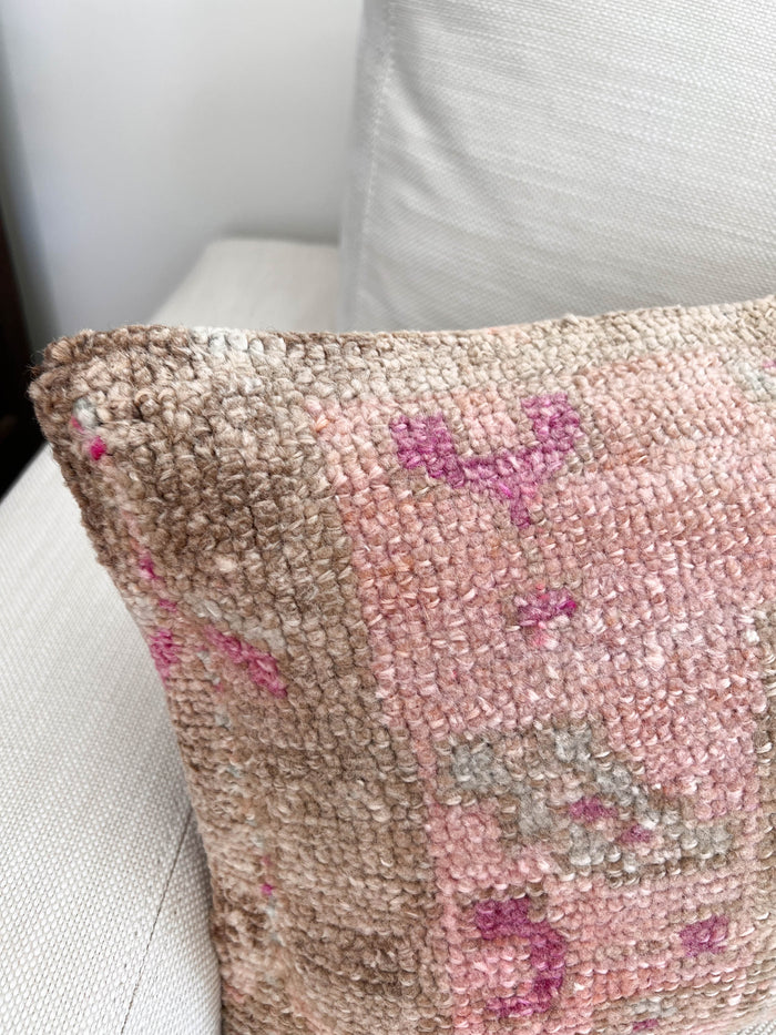 Handmade traditional Turkish oushak pillow cover made with vintage rugs 12x20 pastel