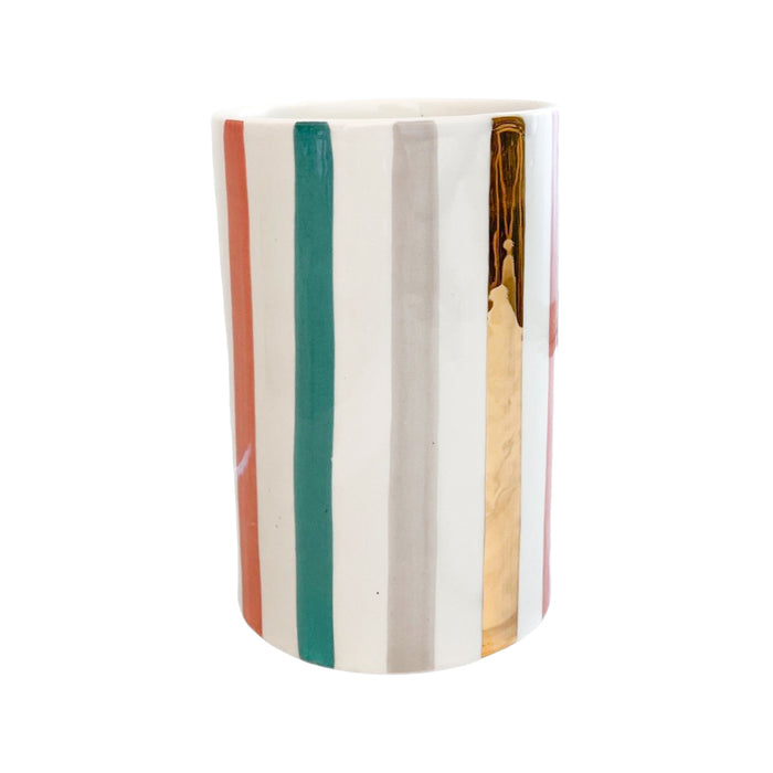 green gray gold stripe handmade moroccan ceramic vase