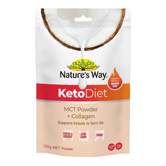 Nature's Way Keto Diet MCT Powder + Collagen packaging on a white background