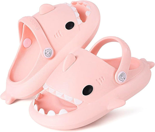 Kids Pink Foam Shark Slippers w/ Strap