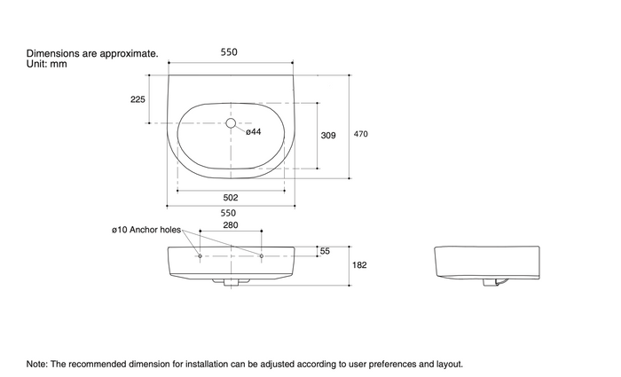 Kohler Wall-hung Lavatory 550mm