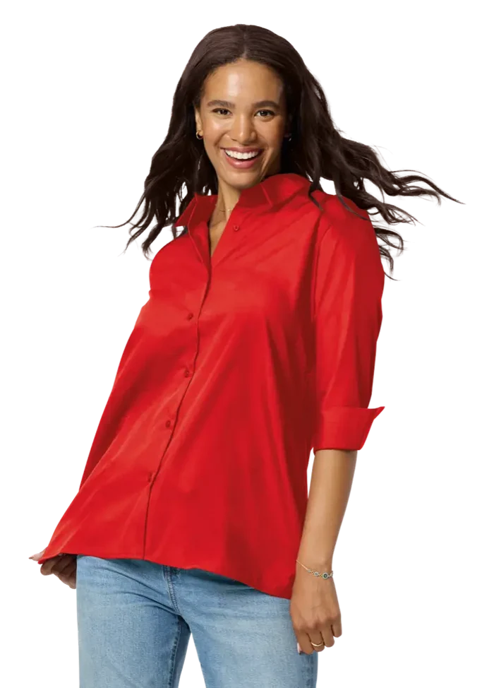 Ladies' 3/4 Sleeve Poplin Swing Shirt