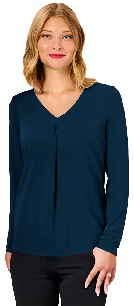 Ladies' Matte Jersey Pleated V-Neck