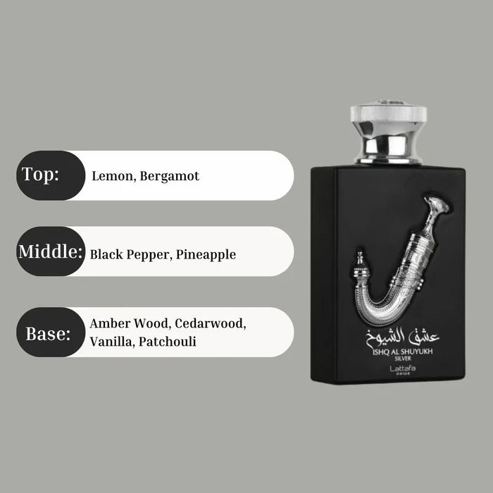 Lattafa – Ishq Al Shuyukh Silver Eau de Parfum 100ML (3.4oz)