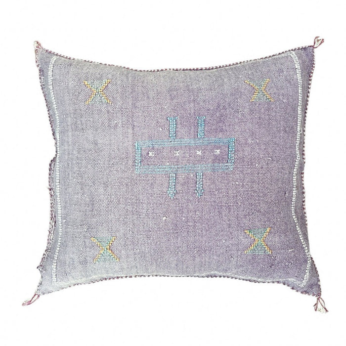 Artisanal Handmade Moroccan embroidered cactus silk sabra pillow handwoven purple