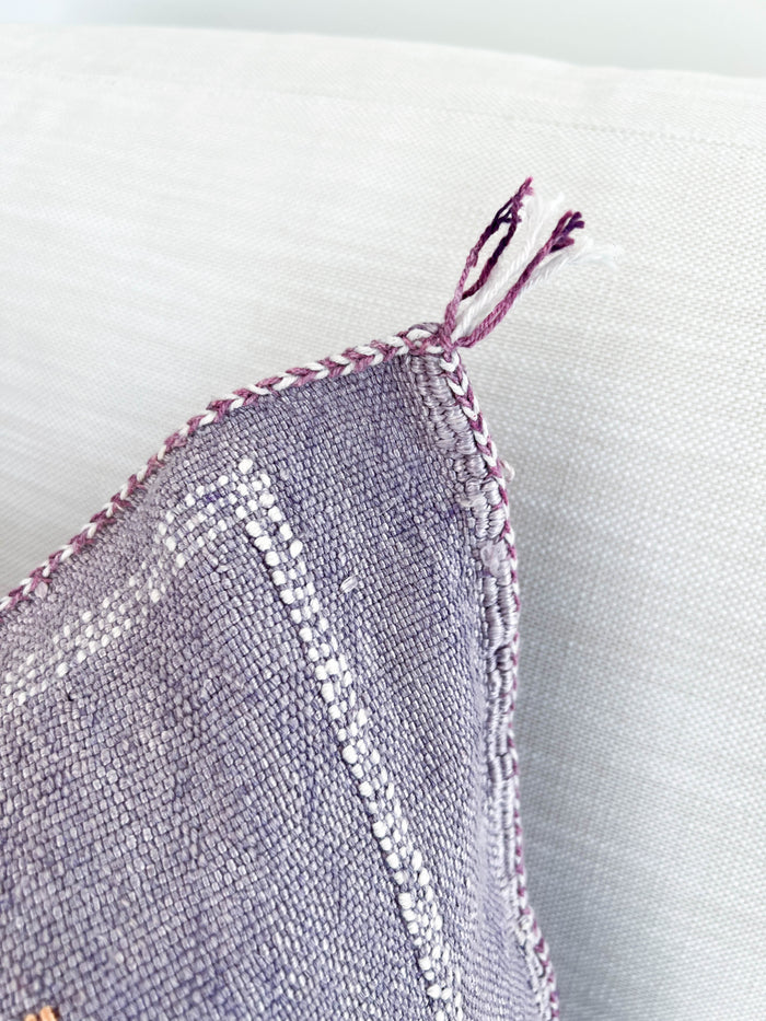 Artisanal Handmade Moroccan embroidered cactus silk sabra pillow handwoven purple