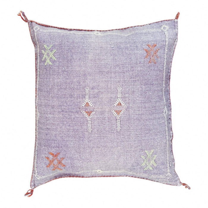 Artisanal Handmade Moroccan embroidered cactus silk sabra pillow handwoven purple