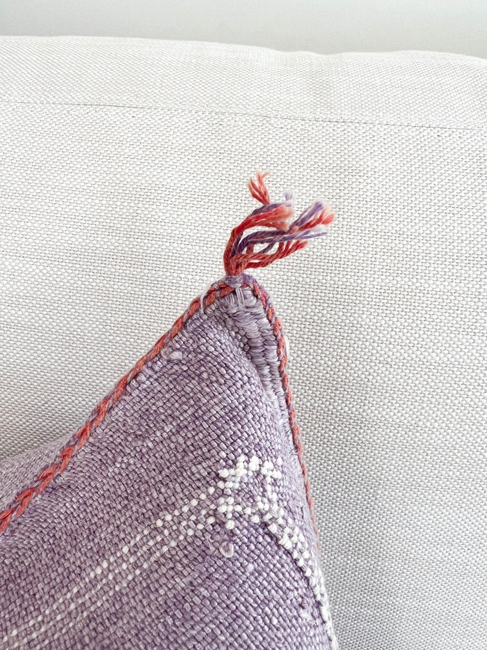 Artisanal Handmade Moroccan embroidered cactus silk sabra pillow handwoven purple