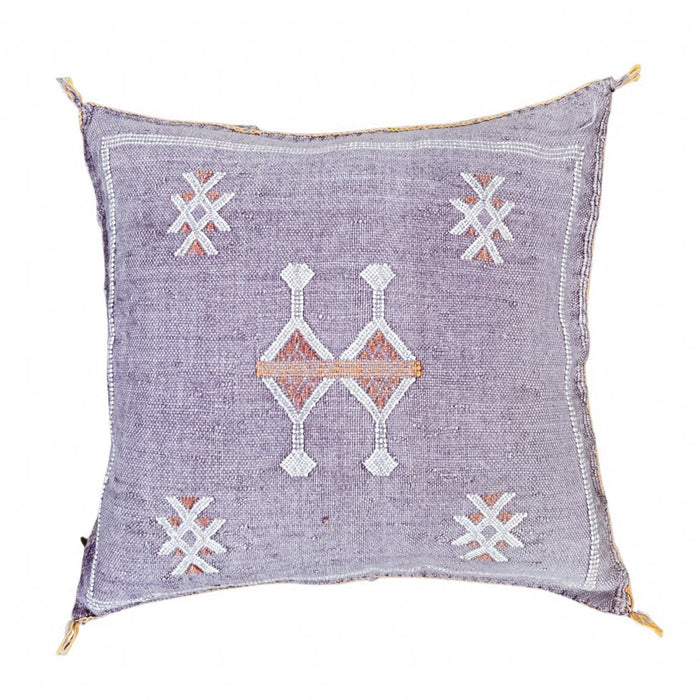 Artisanal Handmade Moroccan embroidered cactus silk sabra pillow handwoven purple