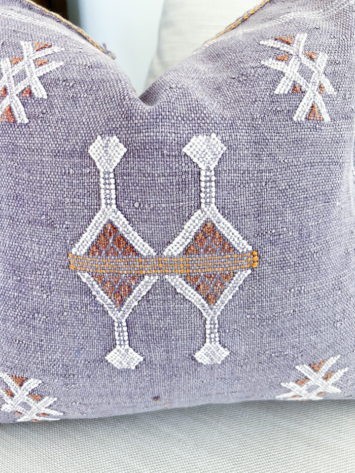 Artisanal Handmade Moroccan embroidered cactus silk sabra pillow handwoven purple