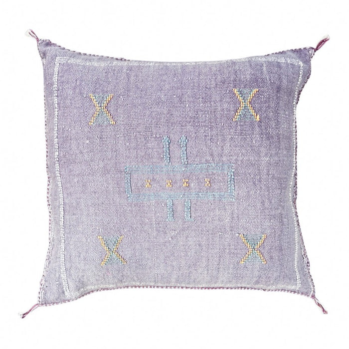 Artisanal Handmade Moroccan embroidered cactus silk sabra pillow handwoven purple