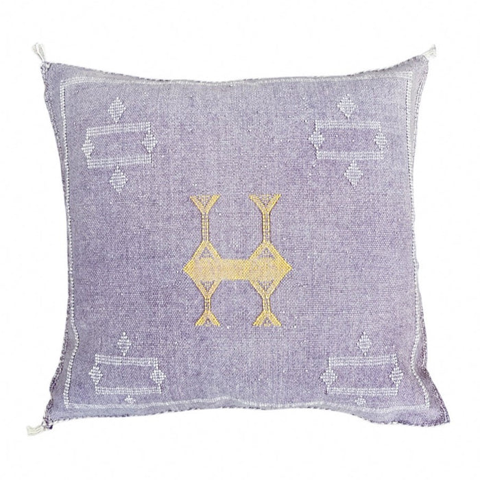 Artisanal Handmade Moroccan embroidered cactus silk sabra pillow handwoven purple