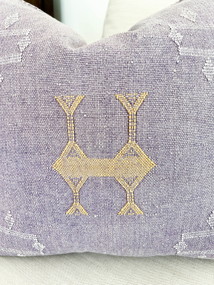 Artisanal Handmade Moroccan embroidered cactus silk sabra pillow handwoven purple