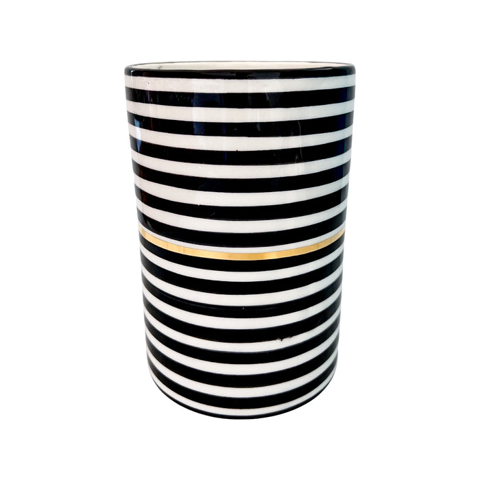black striped handmade moroccan vase with gold detail