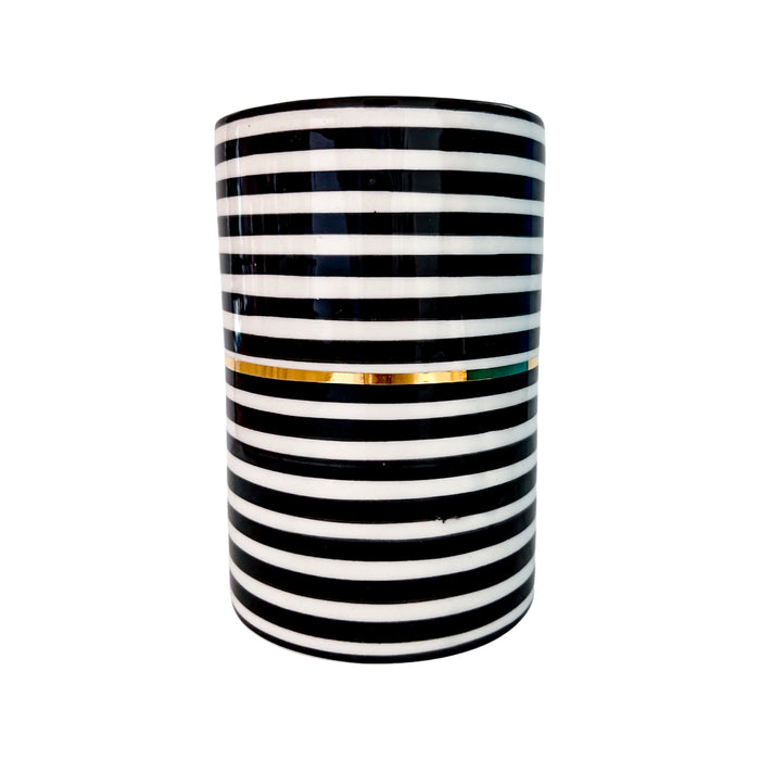 black striped handmade moroccan vase with gold detail
