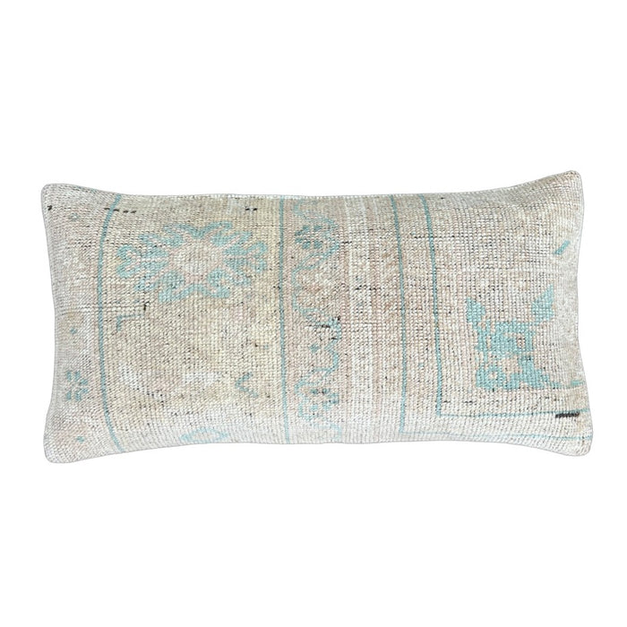 Les vintage Oushak Lumbar Pillow (12x24) beige turquoise handmade
