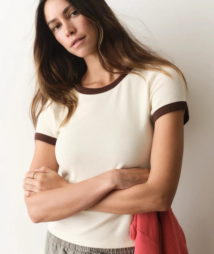 Lexi Rib Ringer Tee Cream & Coffee
