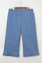 Light Blue Ruffle Hem Wide Leg Full Length Plus Size Jeans
