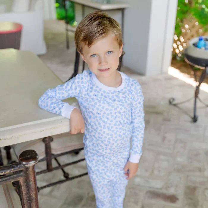 Lila + Hayes Grayson Pajama Set in Blue Confetti Hearts