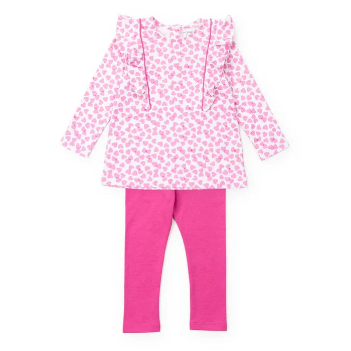 Lila + Hayes Olive Legging Set in Pink Confetti Hearts