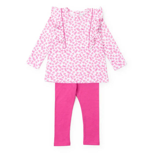 Lila + Hayes Olive Legging Set in Pink Confetti Hearts