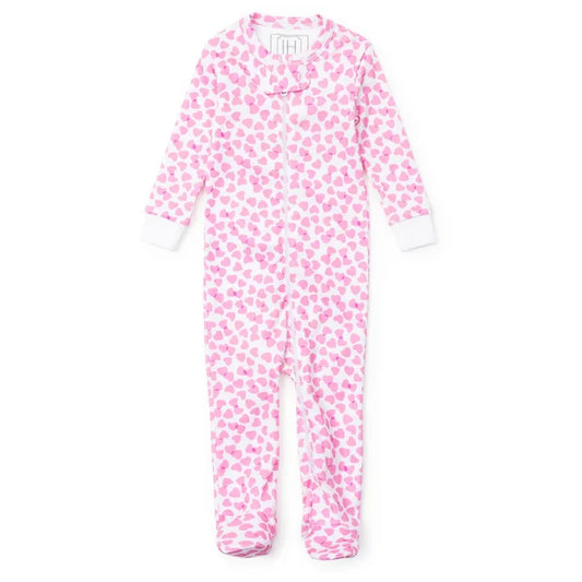 Lila + Hayes Parker Zip Footie in Pink Confetti Hearts