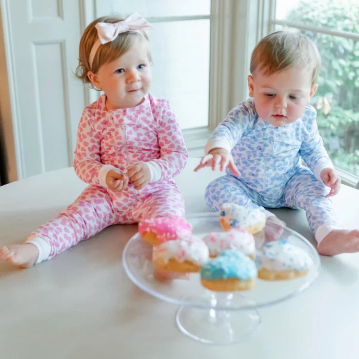 Lila + Hayes Parker Zip Footie in Pink Confetti Hearts