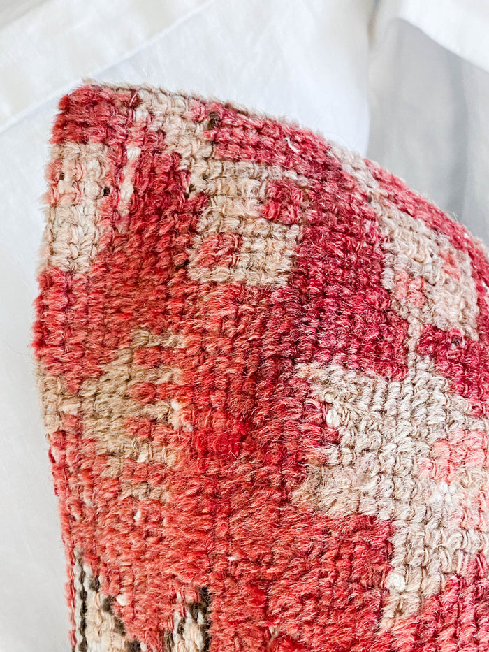 Lindsay Handmade traditional Turkish oushak pillow cover made with vintage rugs 24x24 beige red stars