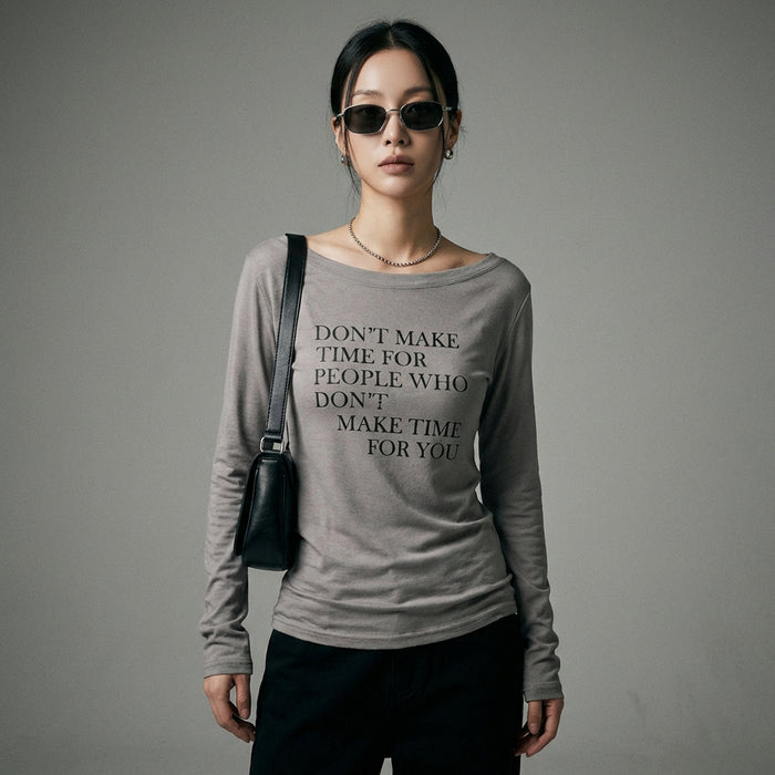 T-shirt femme manches longues épaule dénudée imprimé lettre K-fashion - Taille S