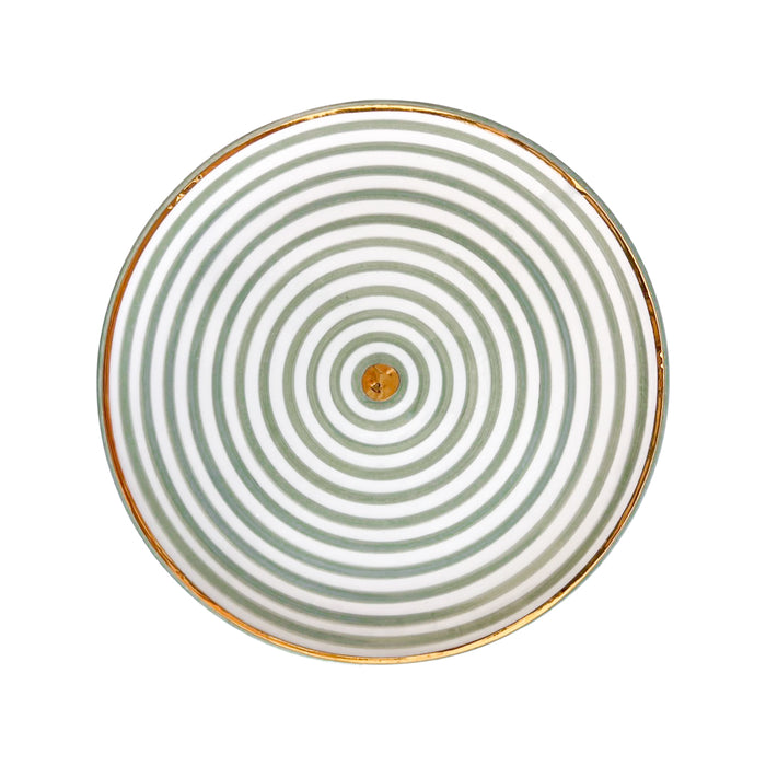 light green striped handmade moroccan plate with gold detail
