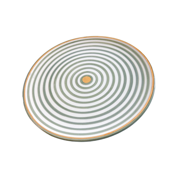 light green striped handmade moroccan plate with gold detail