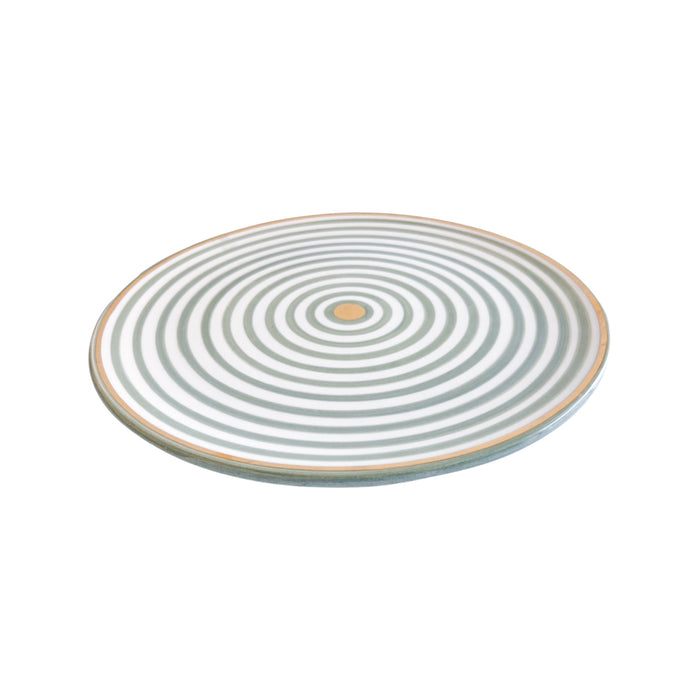 light green striped handmade moroccan plate with gold detail