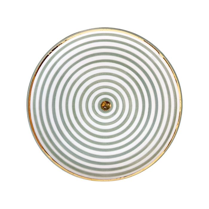 light green striped handmade moroccan plate with gold detail
