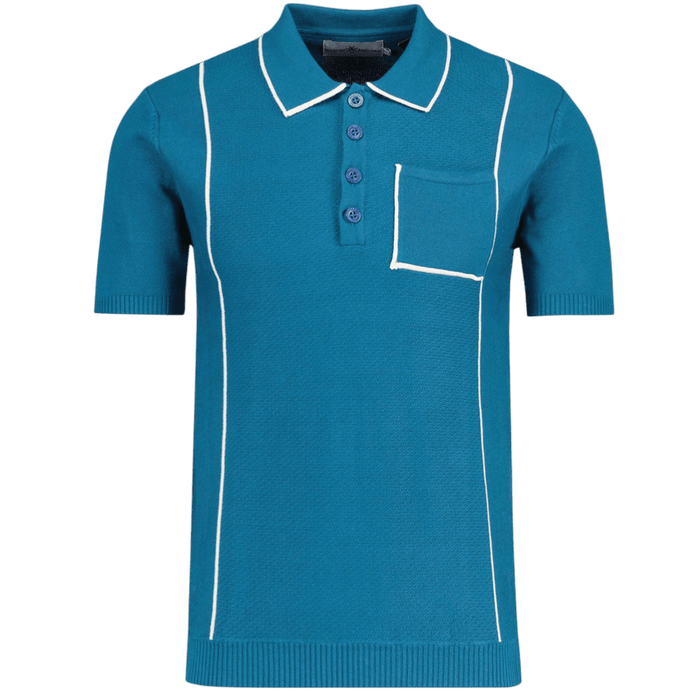 MADCAP Cagney Retro Textured Pocket Piping Polo Top in Corsair