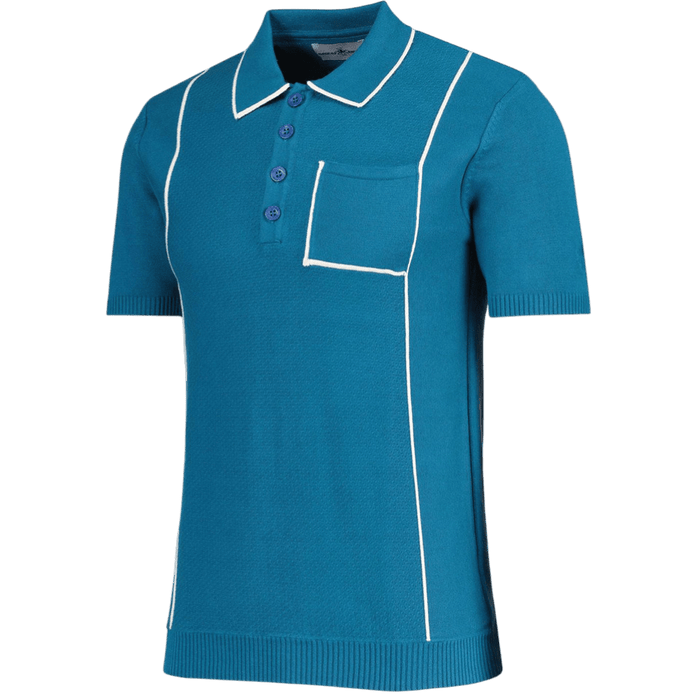 MADCAP Cagney Retro Textured Pocket Piping Polo Top in Corsair